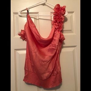 Bebe 100% silk, pink ruffled tank